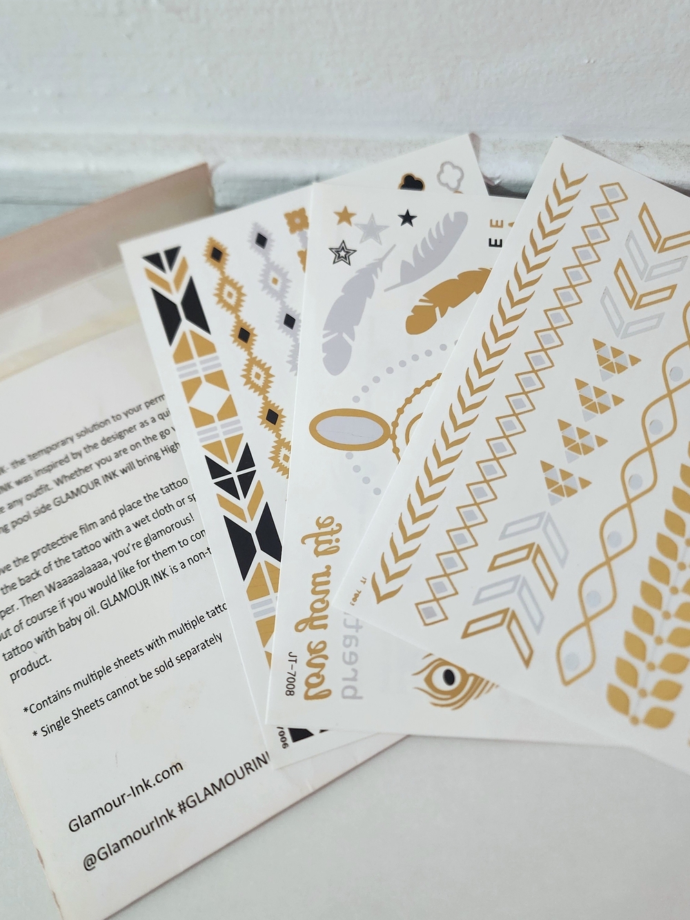 2 Goddess Glitz & 1 Glamour Ink Metallic Temporary Tattoo Press On Sheet Packs - Picture 8 of 8